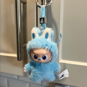 Brand New Labubu Monsters Pin for Love keychain. Initial K. Light blue